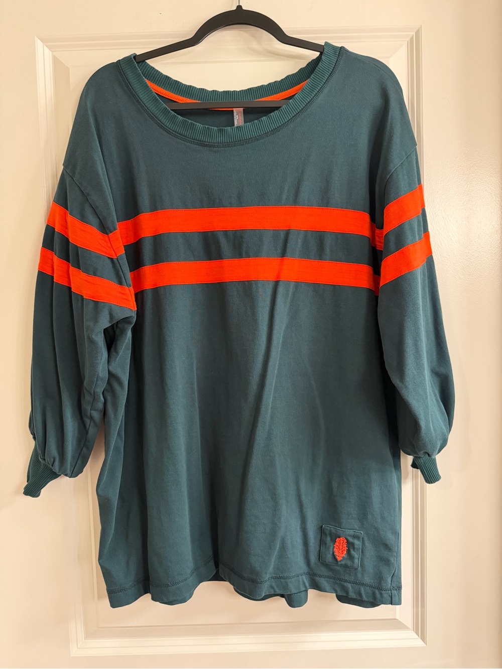 Free People Teal Sweatshirt with Bright Orange Stripes